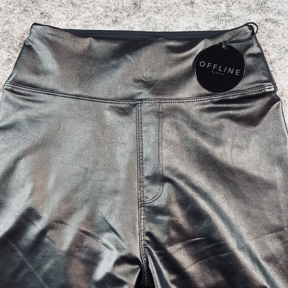 OFFLINE by Aerie Faux Leather Leggings Womens XS Black Real Luxe Hi-Rise Edgy - Picture 3 of 10